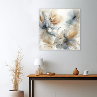 Whispering Blossoms Abstract Floral Canvas Wall Art with Gold Leaf Texture