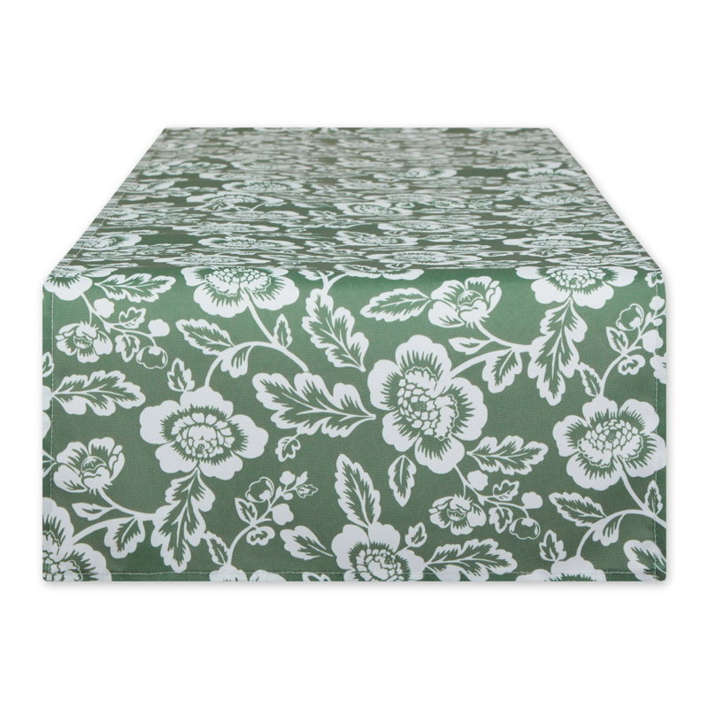 NAUTICAL BLUE FLORAL PRINT OUTDOOR TABLE RUNNER 14X72, Green