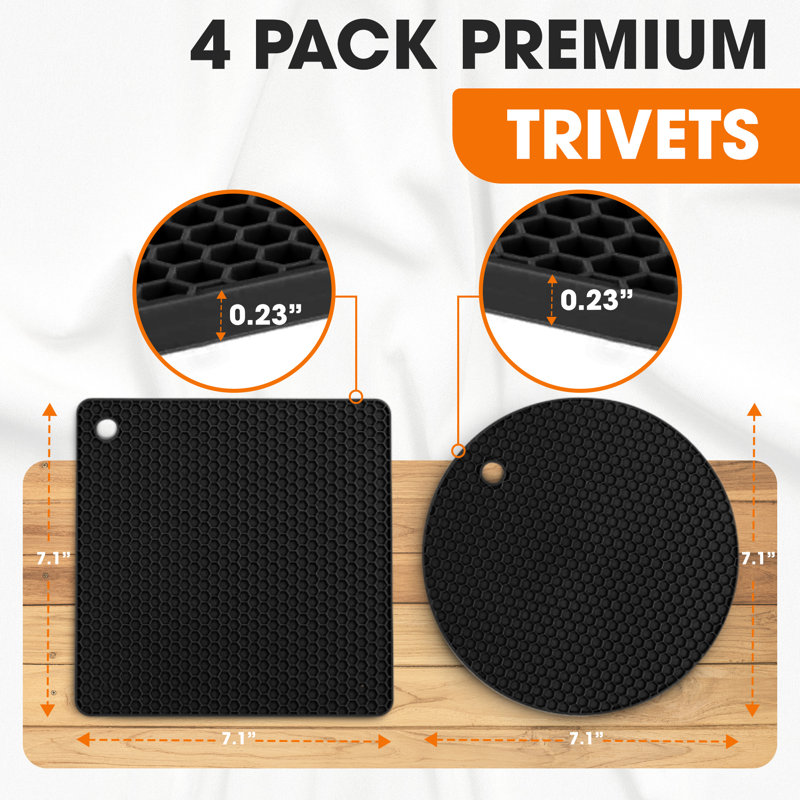  Ensemble de 4 tapis en silicone antidérapants résistants à la chaleur, Noir