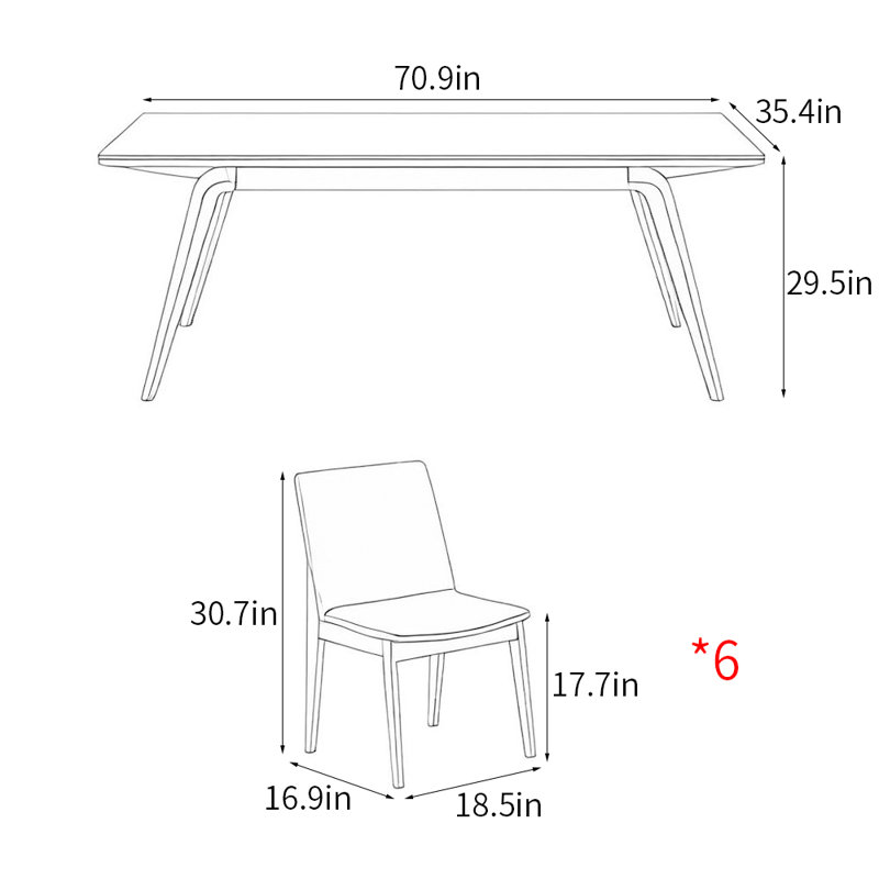 Modern simple home rectangular dining table sets, 29.5"H x 70.9"L x 35.4"W
