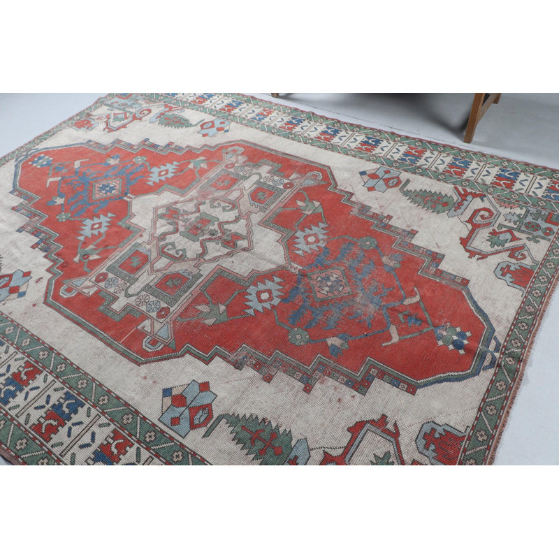 Grand tapis turc rouge rétro Anatolian - Décoration rustique pour le salon