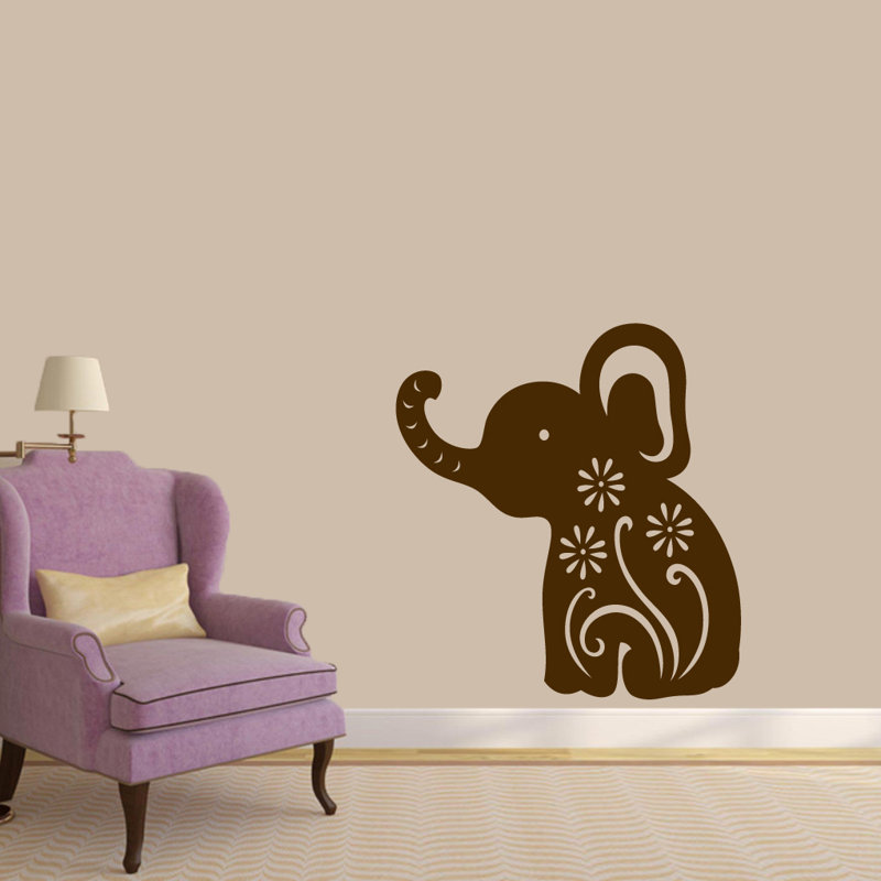 Décalcomanie murale éléphant floral, Brun