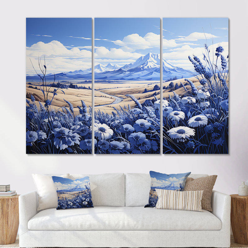 «Mountain Cornflowers Field Charm», ensemble d'art mural sur toile, Toile tendue, H 32 po x l 48 po x P 1 po