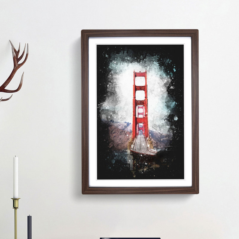 Golden Gate Bridge - Framed Print, 45cm H x 33cm W x 2cm D, Walnut Framed