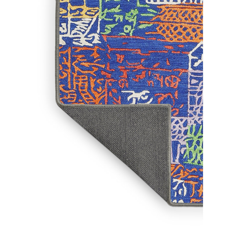 Tapis bleu/orange/vert zone contemporaine, Rectangle 3 pi x 5 pi