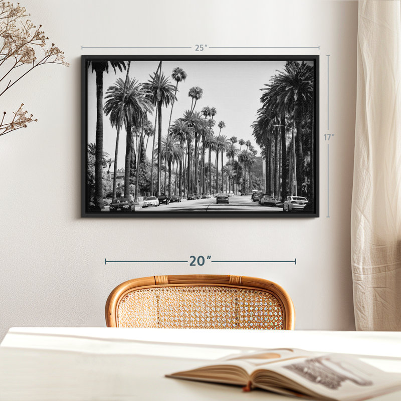 «Black California LA Palm Alley Wall Art», H 17 po x l 25 po