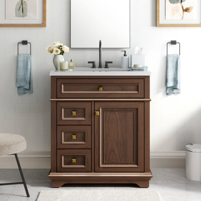 30" Traditional Free Standing Single Bathroom Vanity with One-Piece Ceramic Top and Integrated Sink