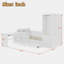 Lit plateforme en bois avec 6 tiroirs, tablettes, bureau et garde-robe-544355014