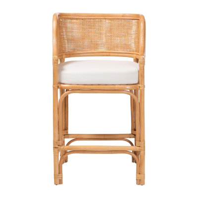 bali & pari Ottis Natural Rattan Counter Stool with Cushion - Handwoven Wicker Kitchen Island or Lounge Seating with Integrated Footrest