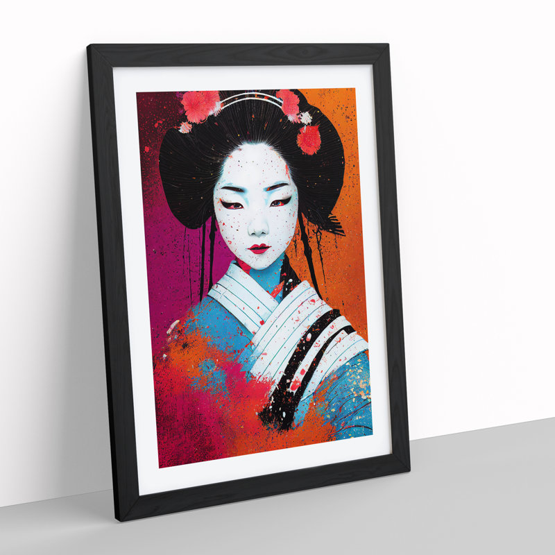 Geisha Splash No.1 - Single Picture Frame Painting, Black, 34cm H x 25cm W x 2cm D