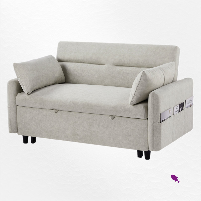 Caldina 55.3" upholstered sleeper sofa, Microfibre/microsuède beige