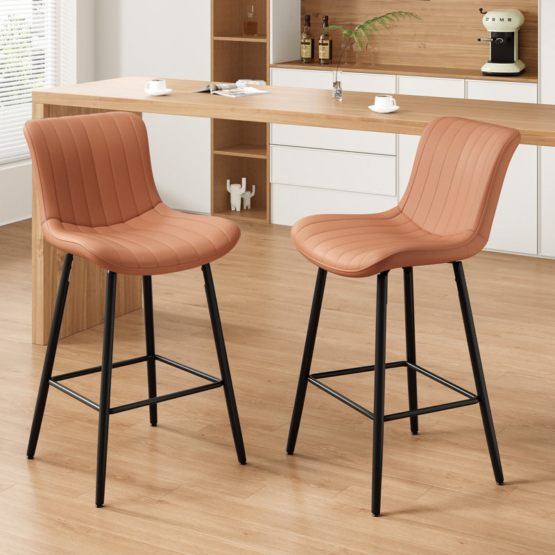 Moderne 2 tabourets de comptoir, similicuir brun, structure en métal et confortable, idéal pour un piédestal de salle à manger, doux