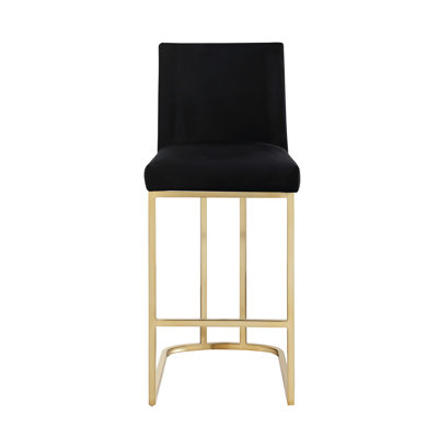 2 tabourets de bar de 26 po de hauteur de comptoir, fauteuil en velours noir, structure en métal brossé doré pour la cuisine et le pub (2), revêtement, pieds