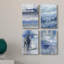 «Soft Solace Indigo», ensemble de 4 toiles tendues-325686473