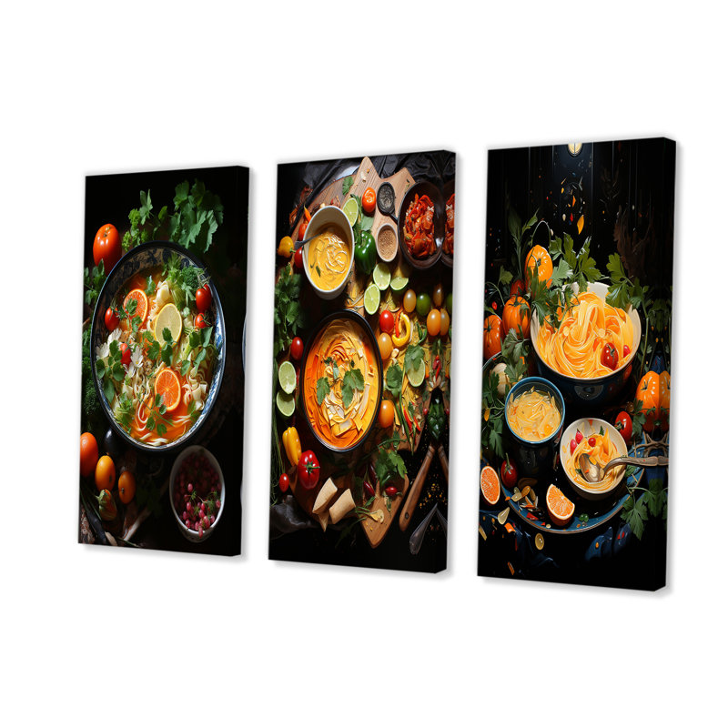 Végétal, pot de fleurs - soupe sur toile, ensemble de 3, H 28 po x l 36 po, Toile tendue