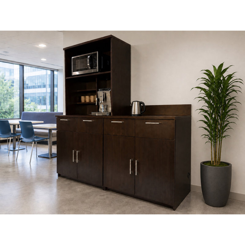 Office Breakroom Refreshment Cabinet with Microwave Shelf – Fully Assembled Commercial Coffee Station Hutch – 72" W x 24" D x 75" H