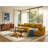 Mid-Century Modern Living Room Set: Curved Boucle Sectional Sofa (Yellow, Right-Facing Chaise) + Sculptural Glass Coffee Table With Wood Base-1600111618