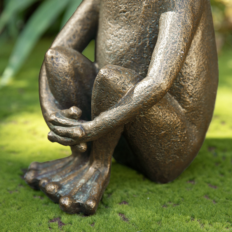 Statue de grenouille accroupie en bronze 12 po H MGO