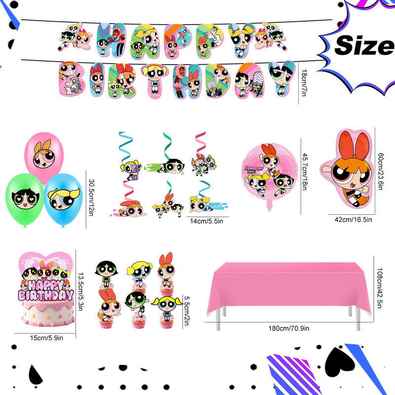 35 pièces d'articles de fête d'anniversaire Powerpuff, ensemble de décorations pour enfants Powerpuff