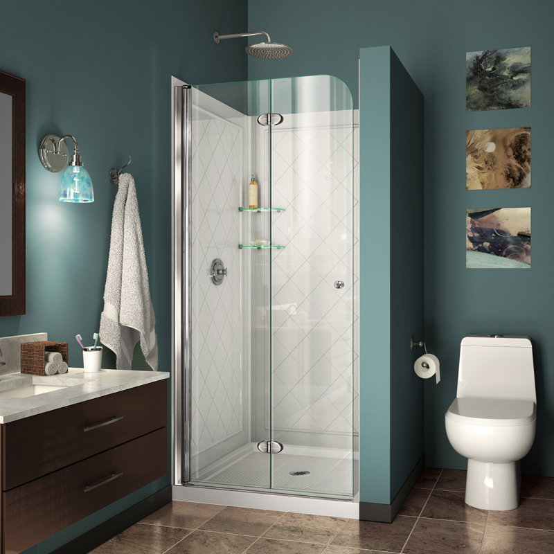 Aqua Fold 36" Frameless Chrome Shower Kit with Clear Glass
