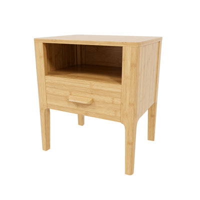 Mid-Century Modern Solid Bamboo Wood Nightstand