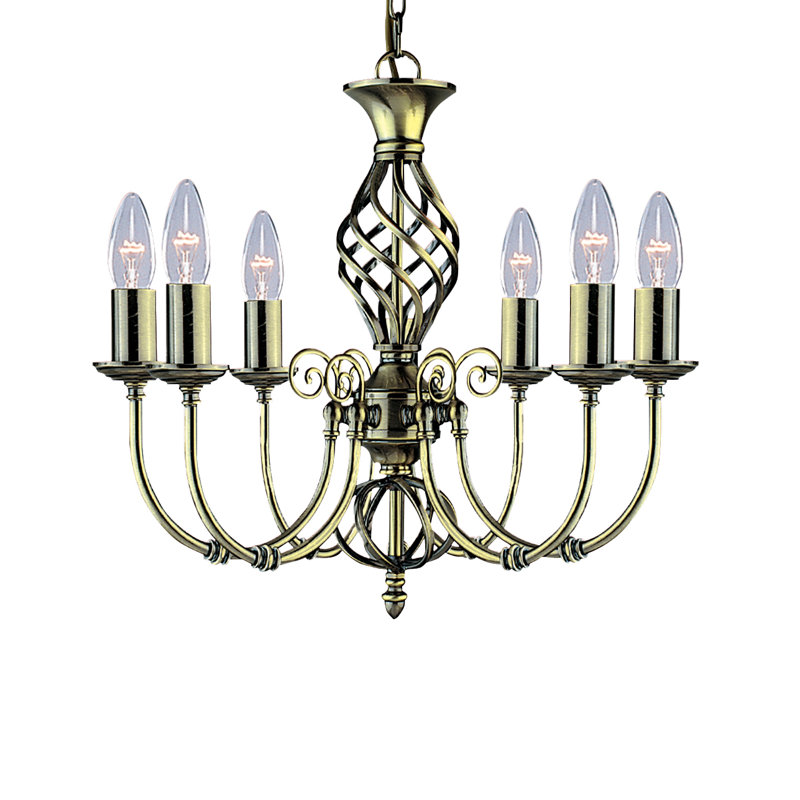 Plymouth 6 - Light Candle Style Chandelier, Antique Brass