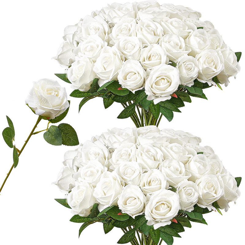 60 pièces bouquet de fleurs artificielles avec 5 pétales et tiges flexibles pour Noël et décoration de maison
