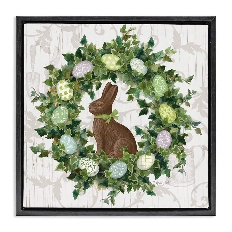 «Spring Spring Egg Wreath», art mural encadré sur toile flottante par Annie Lapoint, Cadre flottant noir de jais