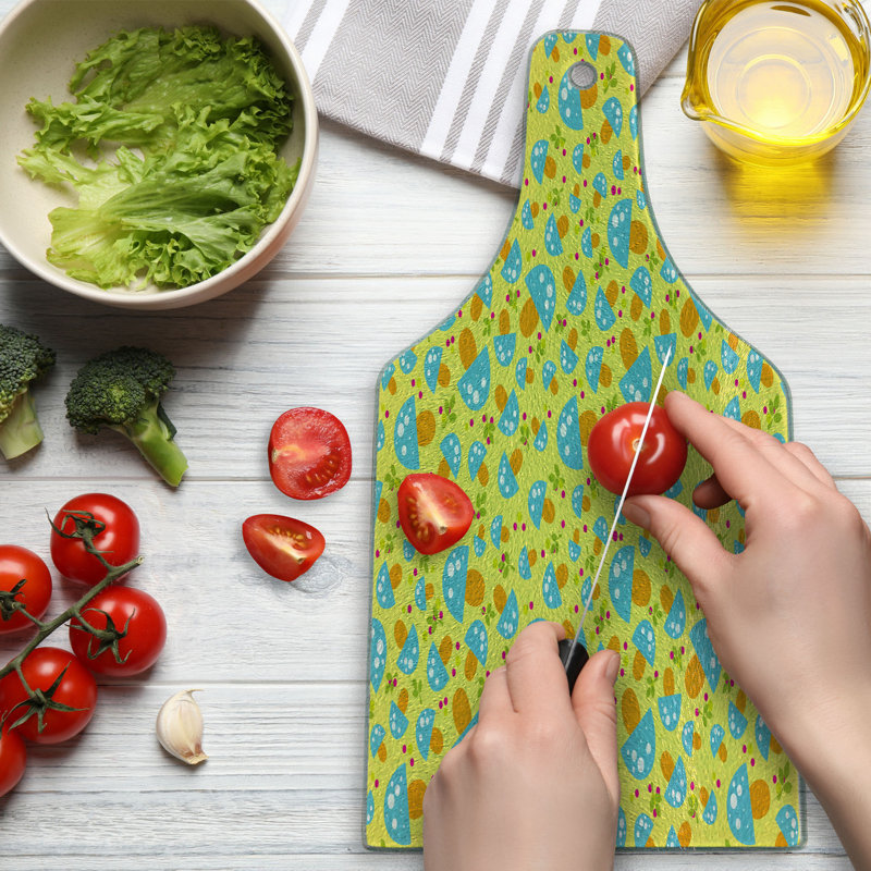 Ambesonne Mushroom Tempered Glass Cutting Board Mushrooms Pattern Yellow Multicolor