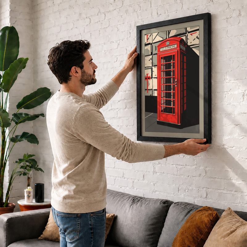 Red Telephone Box Retro - Framed Print, A4 - 29.7 x 21.0 cm, Unframed