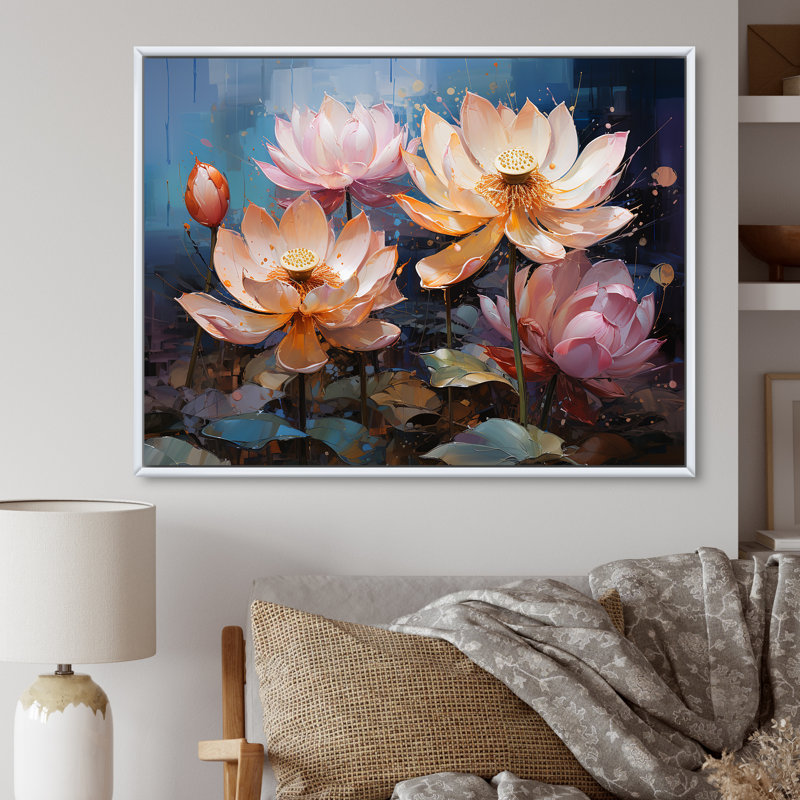 Fleurs de lotus de la pureté I - impressions sur toile de lotus, Cadre flottant blanc, H 12 po x l 20 po x P 1 po