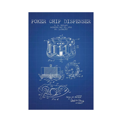 P.M. Reiland Poker Chip Dispenser Patent Sketch (Blue Grid) by Aged Pixel - Wrapped Canvas Print