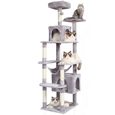 Arbre à chat tour à chat 72 "avec 2 condos à chat Grattoir en sisal gris clair
