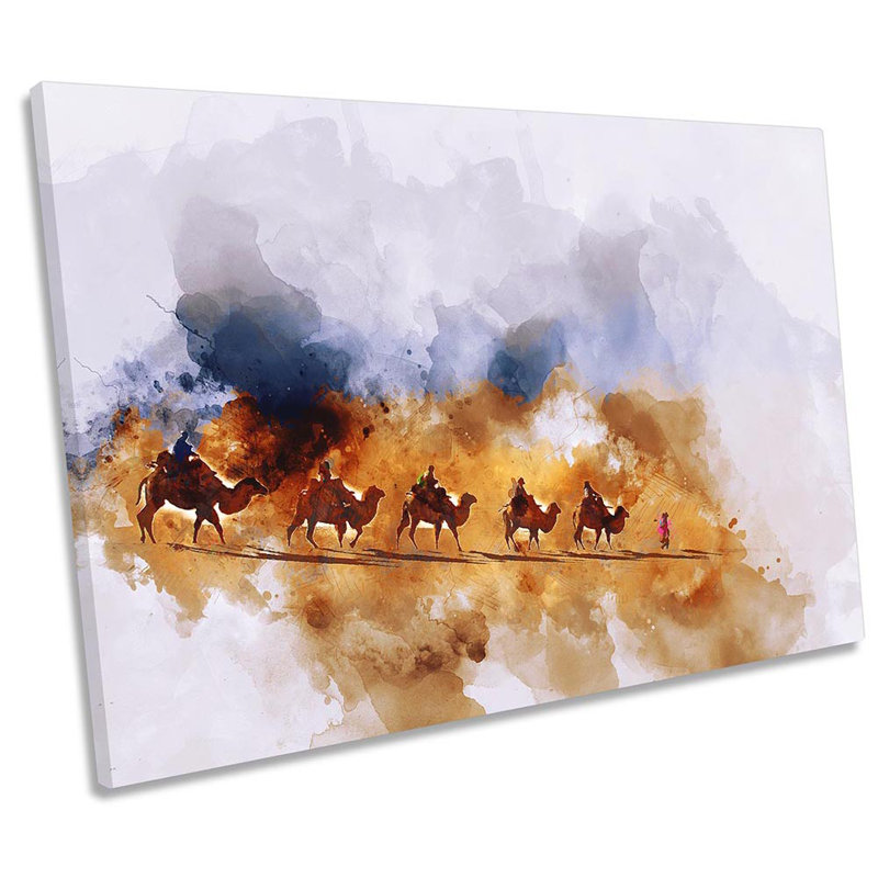 Camels Desert Abstract Egypt - Wrapped Canvas Print, 30.5cm H x 45.7cm W x 2cm D