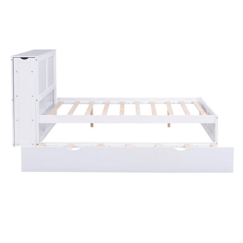 Lit plateforme double avec rangement et tablettes gigognes, blanc