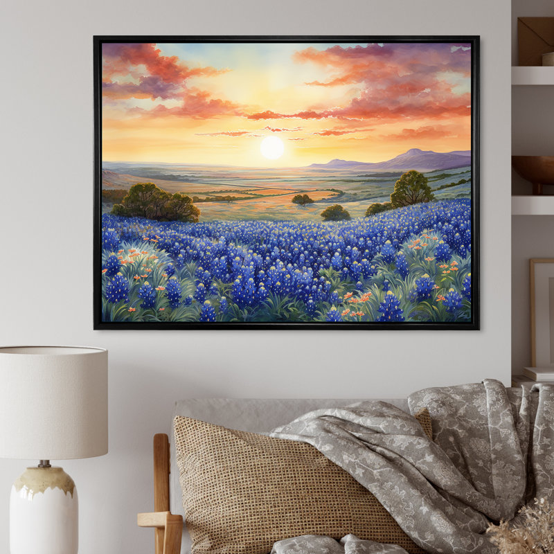 Blue Bonnets Sunset II, reproduction d'art sur toile, Noir, H 30 po x l 40 po x P 1,5 po