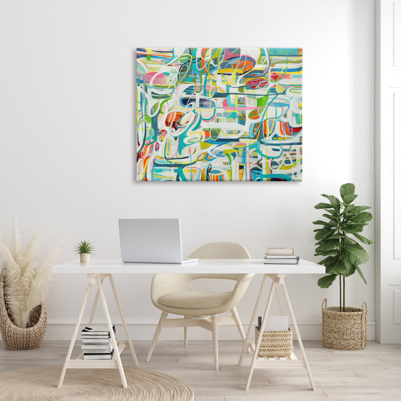Mouvement courbe bleu et vert Chaos, Toile tendue, H 36 po x l 48 po