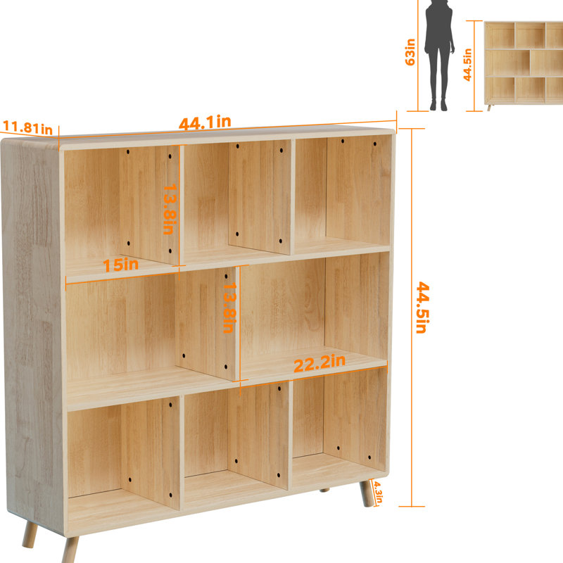 8 rangements en bois de pin avec compartiments optimisés pour la maison et - l 44 po x H 44 po, construction verticale, bibliothèque fixe facile à assembler, conception, stabilité du dossier