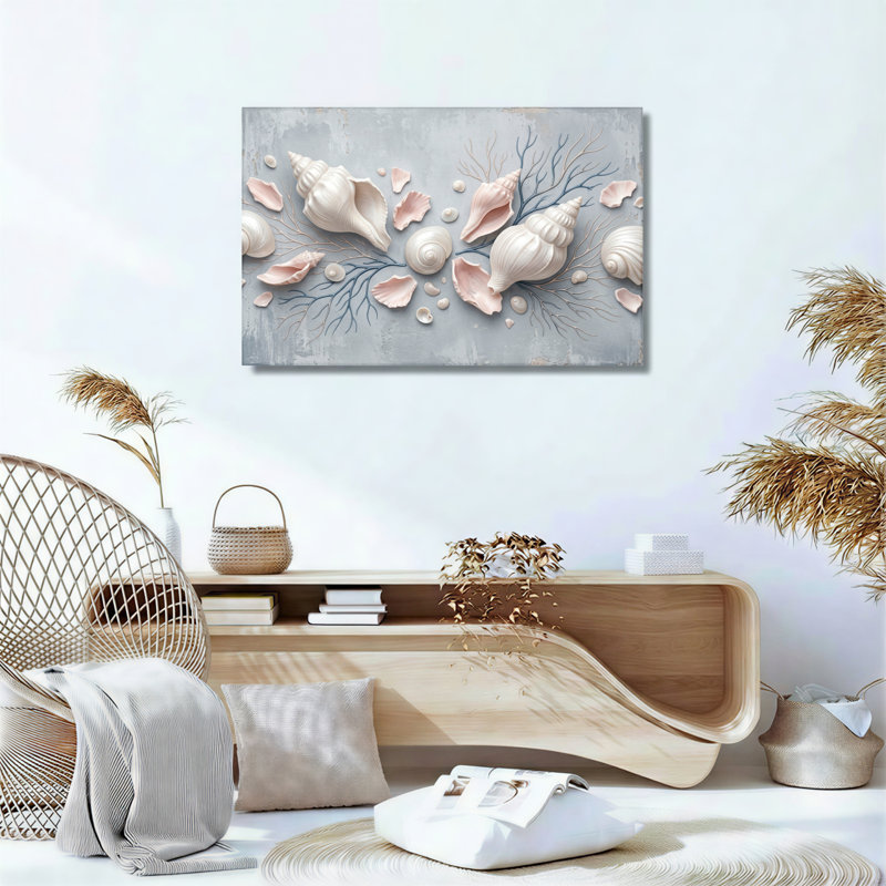 Ensemble de 1 tableau sur toile représentant une branche de coquillage, H 36 po x l 48 po, Toile tendue