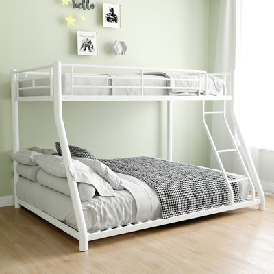 Lit superposé simple au-dessus d'un lit double en métal / Métal robuste robuste / Réduit le bruit / Barrière de sécurité / Certifié PCC / Aucun sommier tapissier requis