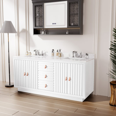 72" Double Bathroom Vanity with Marble Countertop and Ceramic Sink