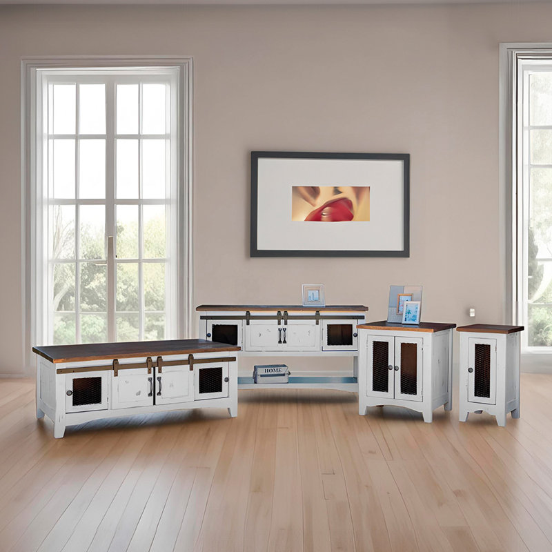 Console 2 portes coulissantes Dansby, 2 portes grillagées, Blanc
