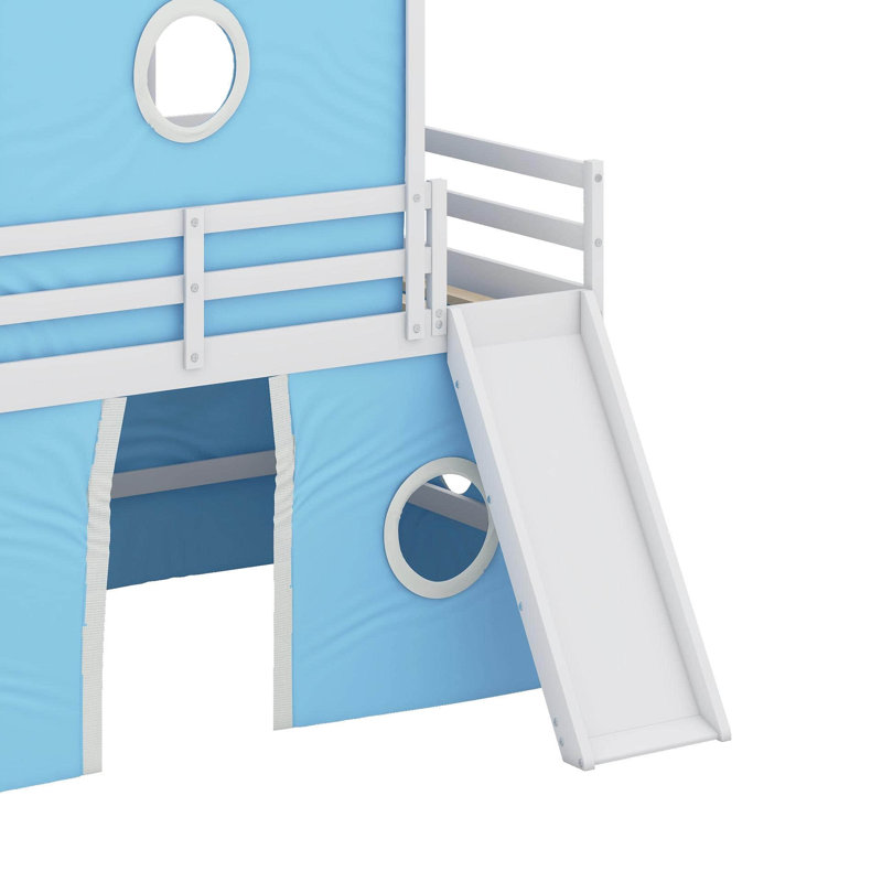 Lit mezzanine simple avec glissade et tour, Bleu