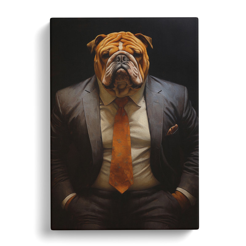 British Bulldog In A Suit Painting - Print, 60cm H x 40cm W x 3cm D