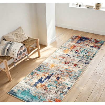 Tapis lavable 6 x 9 pi - Tapis moderne abstrait doux pour le salon avec envers antidérapant, motif imprimé vibrant, texture ultra-douce et facile à nettoyer