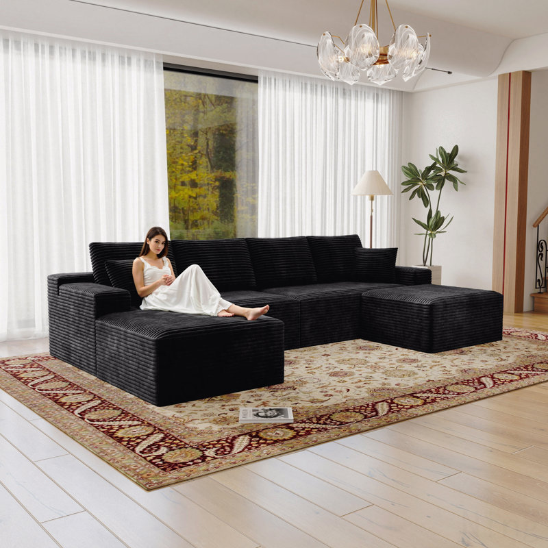 Siège de canapé modulaire modulaire, canapé rembourré et compressé pour le salon, la chambre à coucher, un appartement, aucun assemblage requis, combinaison gratuite de 4 pièces, tissu en velours côtelé moelleux