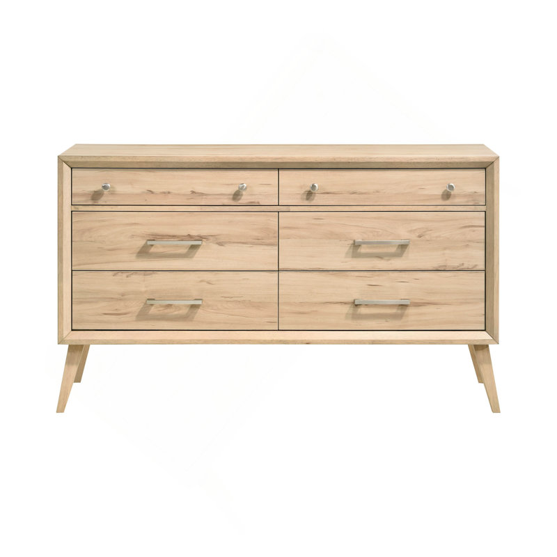 Commode de style classique avec 6 tiroirs en bois et meubles de chambre à coucher 1 pièce, design moderne Mid-Century