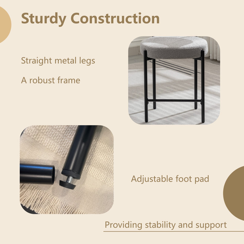 28" Boucle Upholstered Metal Counter Stool Set Of 2, 3, Gray