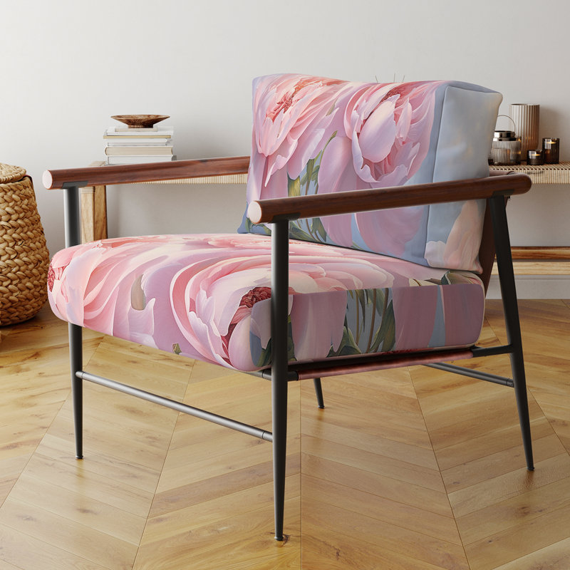 Fauteuil de ferme Pink Peony Perfection II, recouvert de velours, style rustique à motif floral., Noir