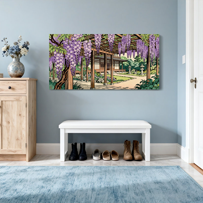 Paysage et nature jardin japonais avec glycines et pavillon, H 28 po x l 58 po